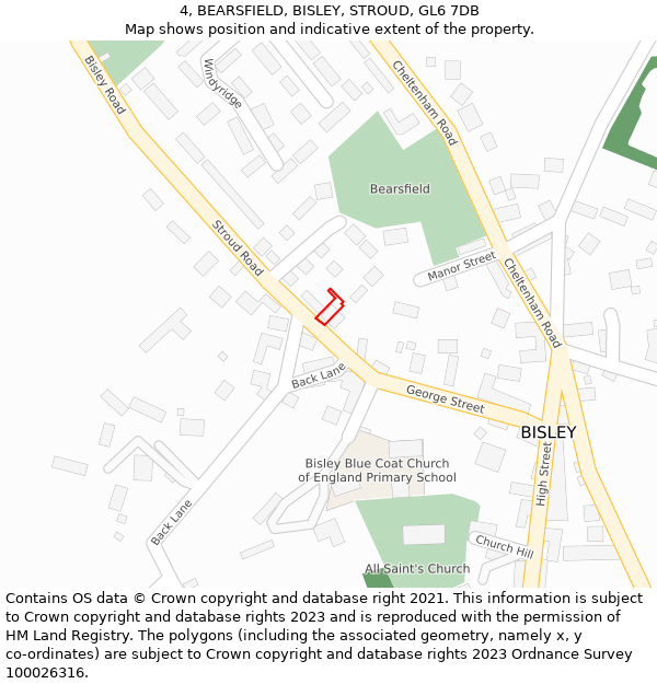 4, BEARSFIELD, BISLEY, STROUD, GL6 7DB: Location map and indicative extent of plot