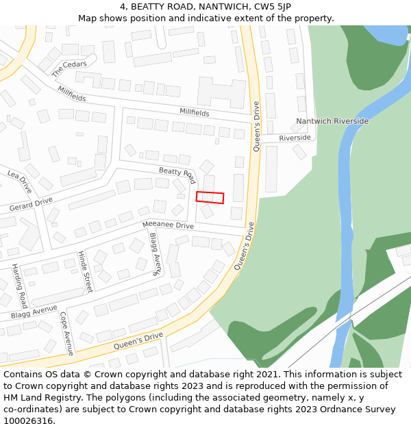 4, BEATTY ROAD, NANTWICH, CW5 5JP: Location map and indicative extent of plot