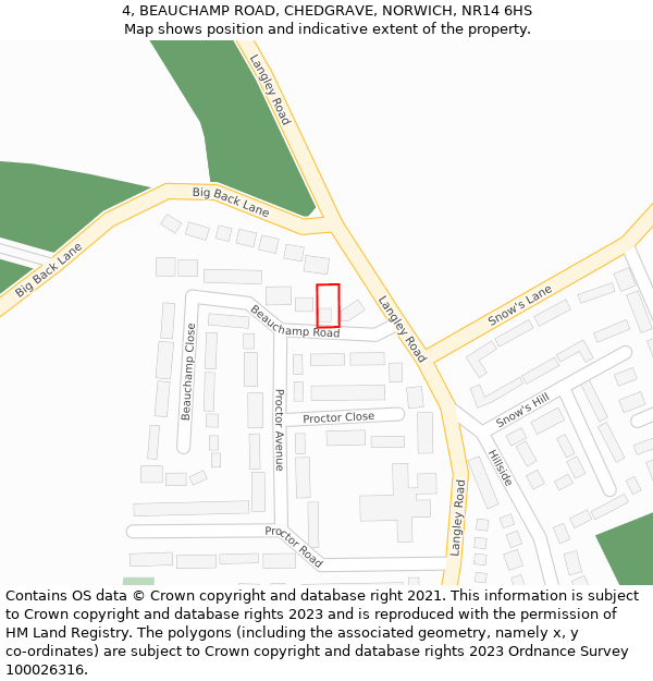 4, BEAUCHAMP ROAD, CHEDGRAVE, NORWICH, NR14 6HS: Location map and indicative extent of plot