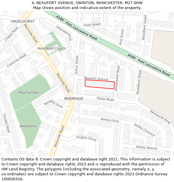 4, BEAUFORT AVENUE, SWINTON, MANCHESTER, M27 0HW: Location map and indicative extent of plot