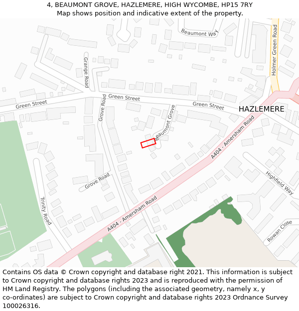 4, BEAUMONT GROVE, HAZLEMERE, HIGH WYCOMBE, HP15 7RY: Location map and indicative extent of plot