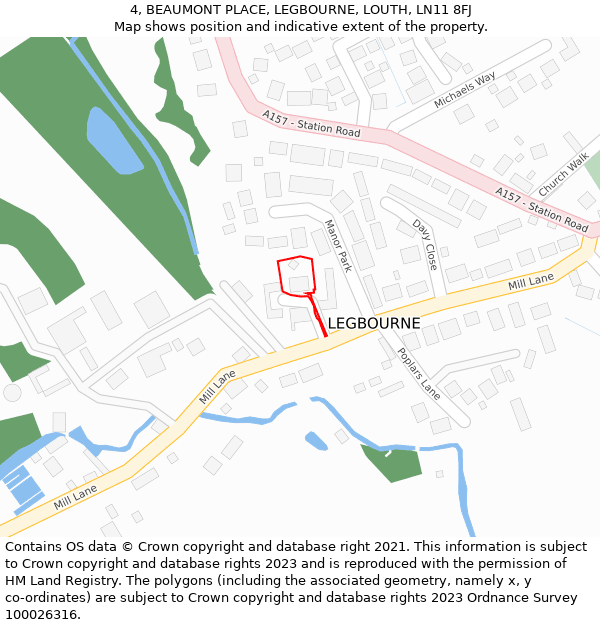 4, BEAUMONT PLACE, LEGBOURNE, LOUTH, LN11 8FJ: Location map and indicative extent of plot