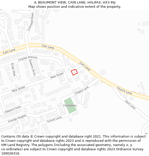 4, BEAUMONT VIEW, CAIN LANE, HALIFAX, HX3 9SJ: Location map and indicative extent of plot