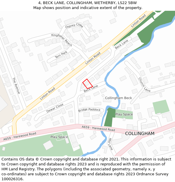 4, BECK LANE, COLLINGHAM, WETHERBY, LS22 5BW: Location map and indicative extent of plot