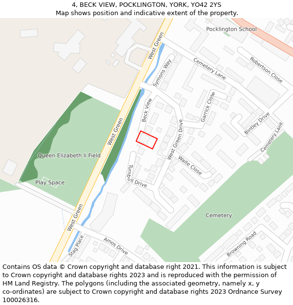 4, BECK VIEW, POCKLINGTON, YORK, YO42 2YS: Location map and indicative extent of plot
