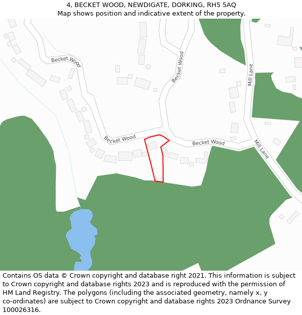 4, BECKET WOOD, NEWDIGATE, DORKING, RH5 5AQ: Location map and indicative extent of plot