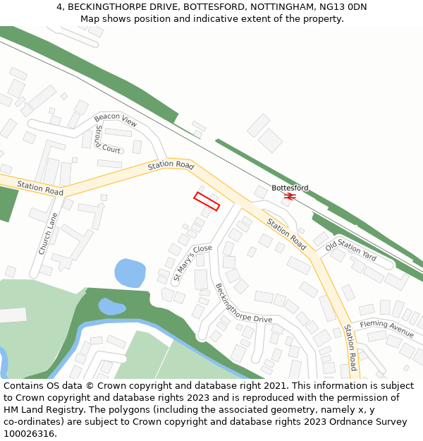 4, BECKINGTHORPE DRIVE, BOTTESFORD, NOTTINGHAM, NG13 0DN: Location map and indicative extent of plot