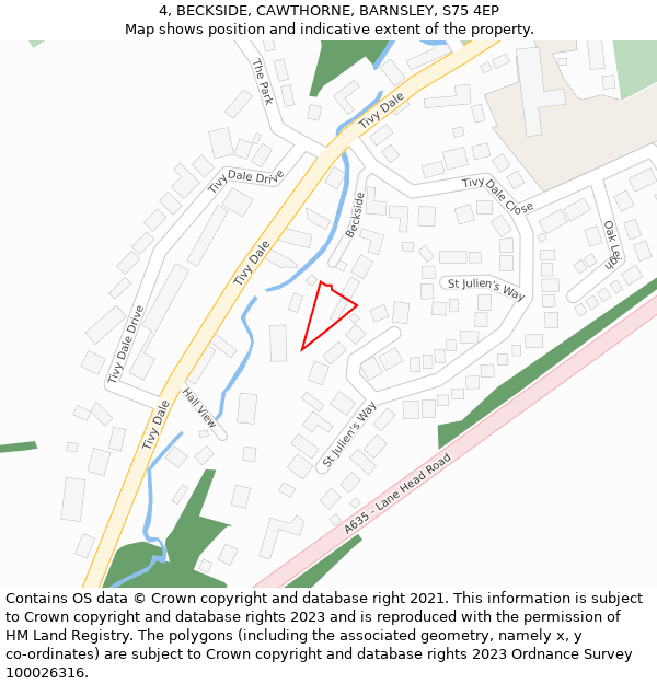 4, BECKSIDE, CAWTHORNE, BARNSLEY, S75 4EP: Location map and indicative extent of plot