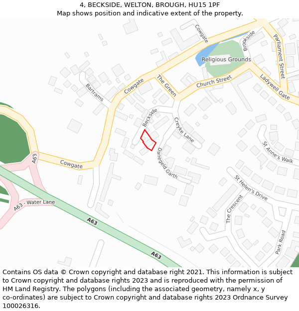 4, BECKSIDE, WELTON, BROUGH, HU15 1PF: Location map and indicative extent of plot