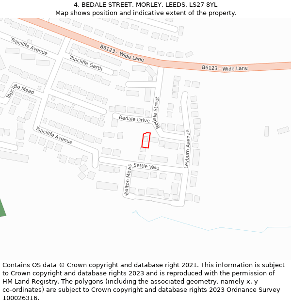 4, BEDALE STREET, MORLEY, LEEDS, LS27 8YL: Location map and indicative extent of plot
