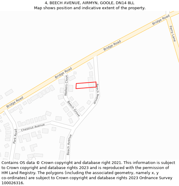 4, BEECH AVENUE, AIRMYN, GOOLE, DN14 8LL: Location map and indicative extent of plot