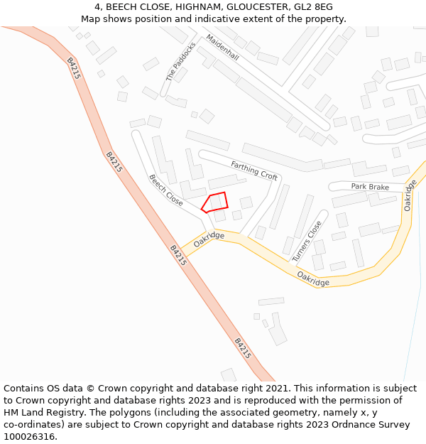 4, BEECH CLOSE, HIGHNAM, GLOUCESTER, GL2 8EG: Location map and indicative extent of plot