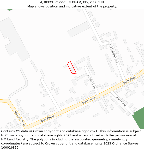 4, BEECH CLOSE, ISLEHAM, ELY, CB7 5UU: Location map and indicative extent of plot