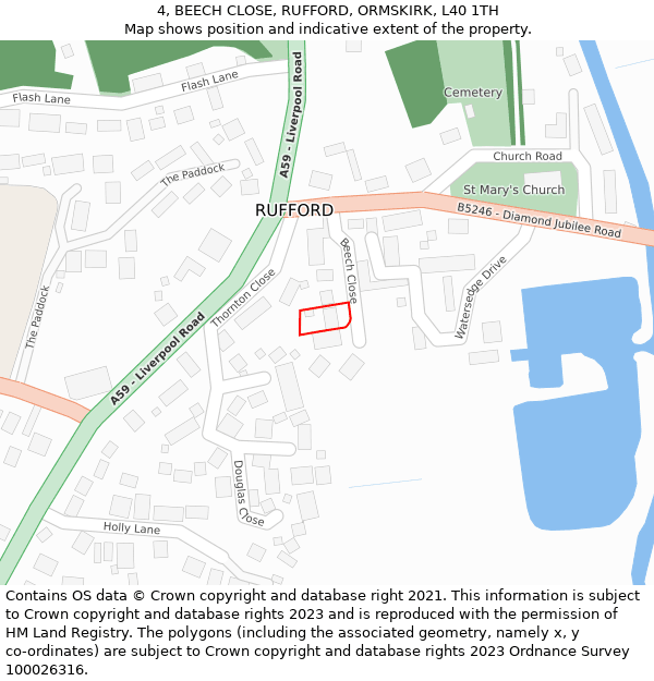 4, BEECH CLOSE, RUFFORD, ORMSKIRK, L40 1TH: Location map and indicative extent of plot