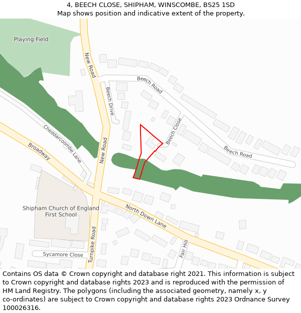 4, BEECH CLOSE, SHIPHAM, WINSCOMBE, BS25 1SD: Location map and indicative extent of plot