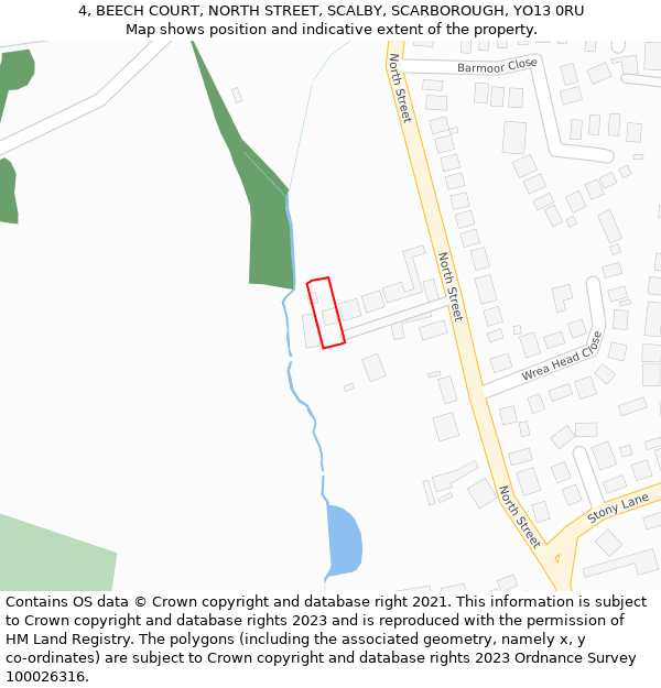 4, BEECH COURT, NORTH STREET, SCALBY, SCARBOROUGH, YO13 0RU: Location map and indicative extent of plot