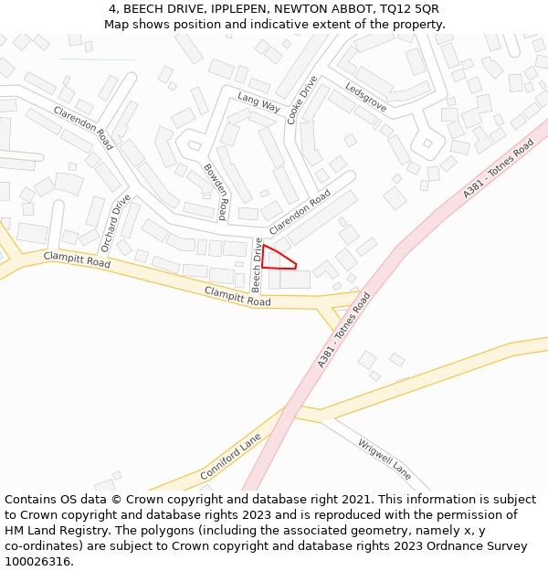 4, BEECH DRIVE, IPPLEPEN, NEWTON ABBOT, TQ12 5QR: Location map and indicative extent of plot