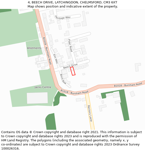 4, BEECH DRIVE, LATCHINGDON, CHELMSFORD, CM3 6XT: Location map and indicative extent of plot