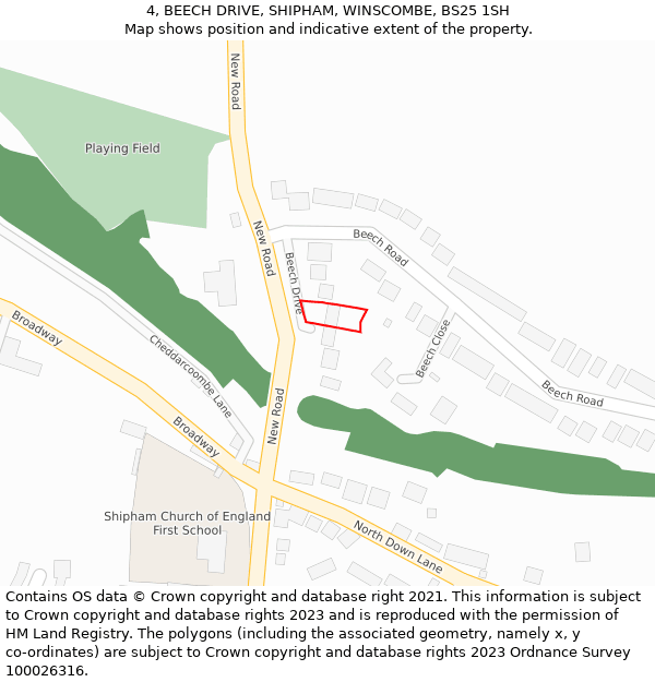 4, BEECH DRIVE, SHIPHAM, WINSCOMBE, BS25 1SH: Location map and indicative extent of plot