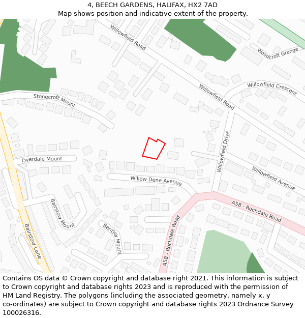 4, BEECH GARDENS, HALIFAX, HX2 7AD: Location map and indicative extent of plot