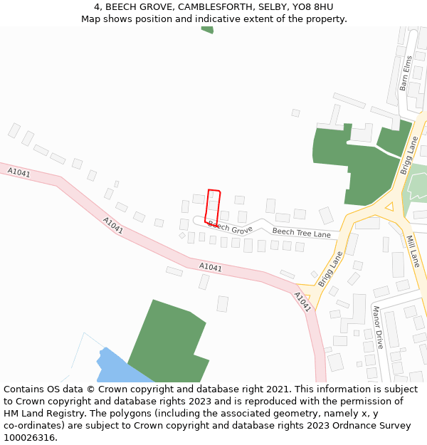 4, BEECH GROVE, CAMBLESFORTH, SELBY, YO8 8HU: Location map and indicative extent of plot