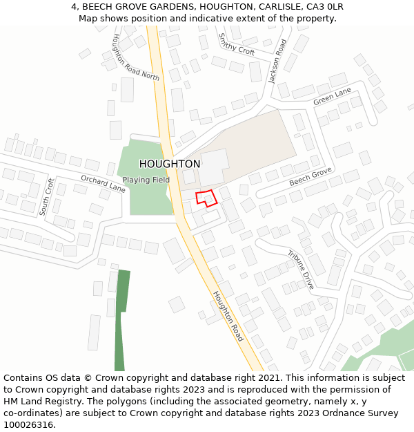 4, BEECH GROVE GARDENS, HOUGHTON, CARLISLE, CA3 0LR: Location map and indicative extent of plot