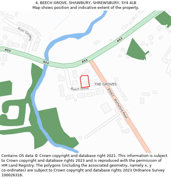 4, BEECH GROVE, SHAWBURY, SHREWSBURY, SY4 4LB: Location map and indicative extent of plot