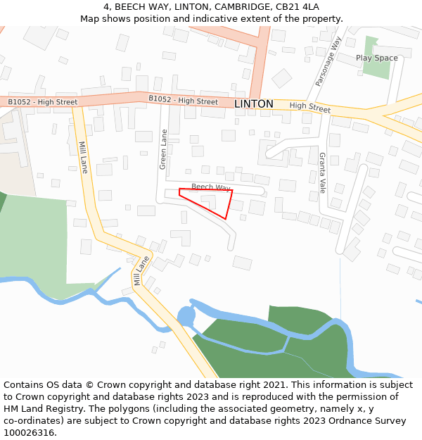 4, BEECH WAY, LINTON, CAMBRIDGE, CB21 4LA: Location map and indicative extent of plot