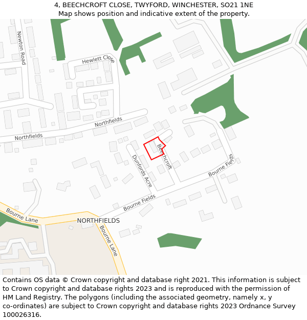 4, BEECHCROFT CLOSE, TWYFORD, WINCHESTER, SO21 1NE: Location map and indicative extent of plot