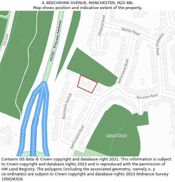 4, BEECHPARK AVENUE, MANCHESTER, M22 4BL: Location map and indicative extent of plot