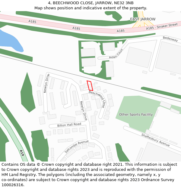 4, BEECHWOOD CLOSE, JARROW, NE32 3NB: Location map and indicative extent of plot