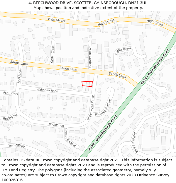 4, BEECHWOOD DRIVE, SCOTTER, GAINSBOROUGH, DN21 3UL: Location map and indicative extent of plot