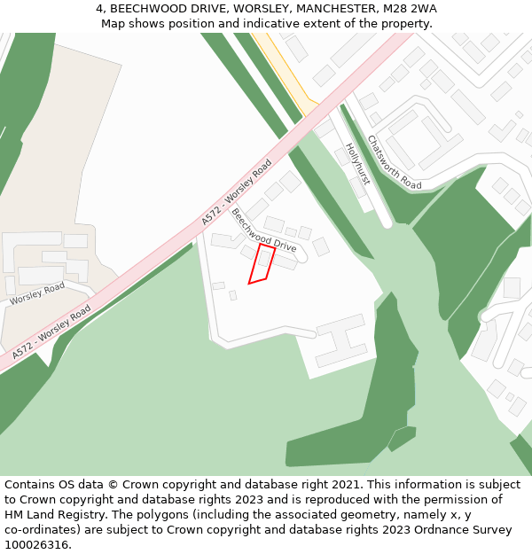 4, BEECHWOOD DRIVE, WORSLEY, MANCHESTER, M28 2WA: Location map and indicative extent of plot