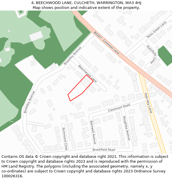 4, BEECHWOOD LANE, CULCHETH, WARRINGTON, WA3 4HJ: Location map and indicative extent of plot