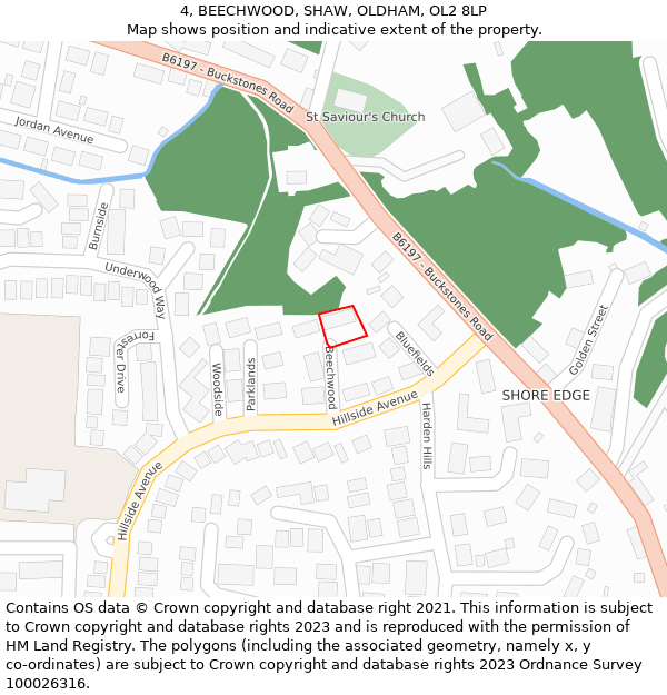 4, BEECHWOOD, SHAW, OLDHAM, OL2 8LP: Location map and indicative extent of plot