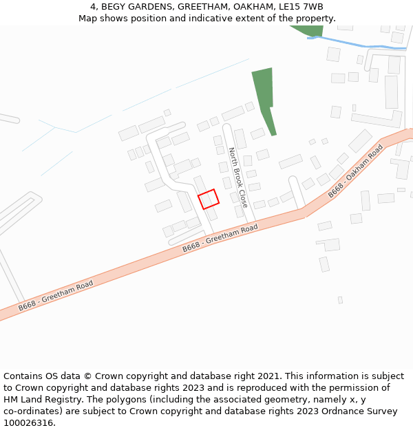 4, BEGY GARDENS, GREETHAM, OAKHAM, LE15 7WB: Location map and indicative extent of plot