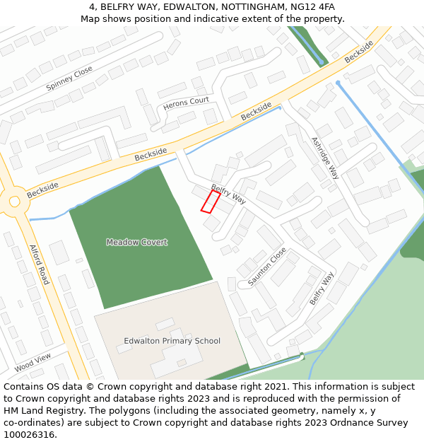 4, BELFRY WAY, EDWALTON, NOTTINGHAM, NG12 4FA: Location map and indicative extent of plot