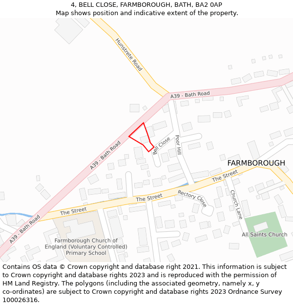 4, BELL CLOSE, FARMBOROUGH, BATH, BA2 0AP: Location map and indicative extent of plot