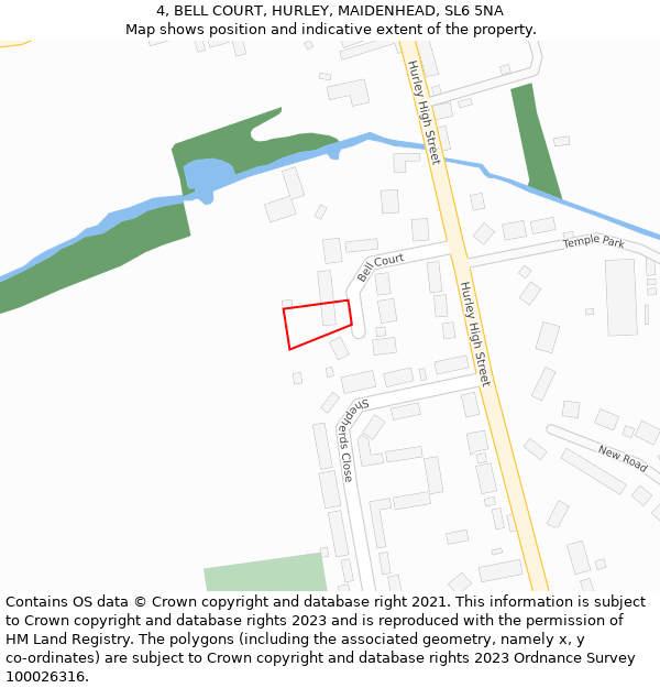 4, BELL COURT, HURLEY, MAIDENHEAD, SL6 5NA: Location map and indicative extent of plot