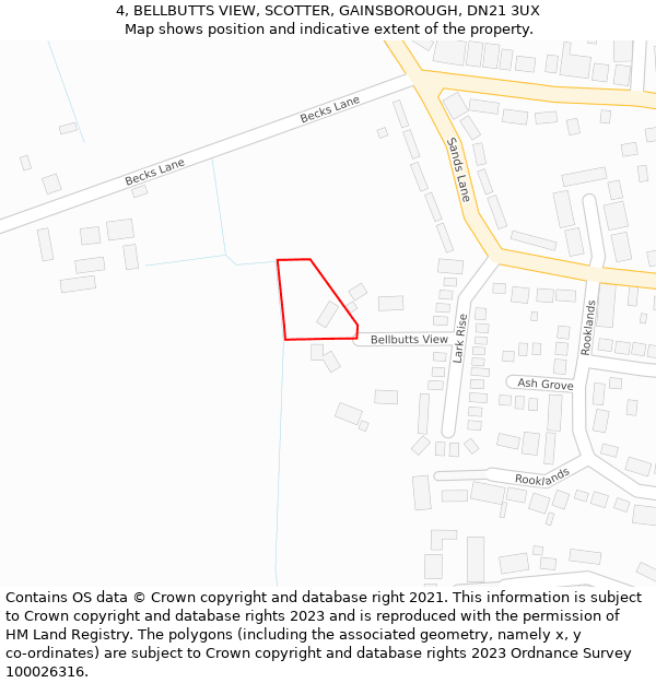 4, BELLBUTTS VIEW, SCOTTER, GAINSBOROUGH, DN21 3UX: Location map and indicative extent of plot