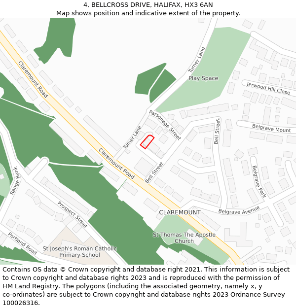 4, BELLCROSS DRIVE, HALIFAX, HX3 6AN: Location map and indicative extent of plot