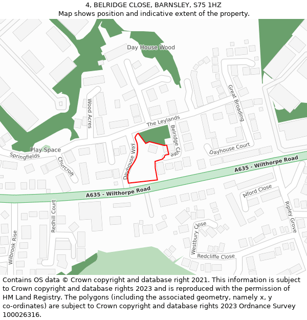 4, BELRIDGE CLOSE, BARNSLEY, S75 1HZ: Location map and indicative extent of plot