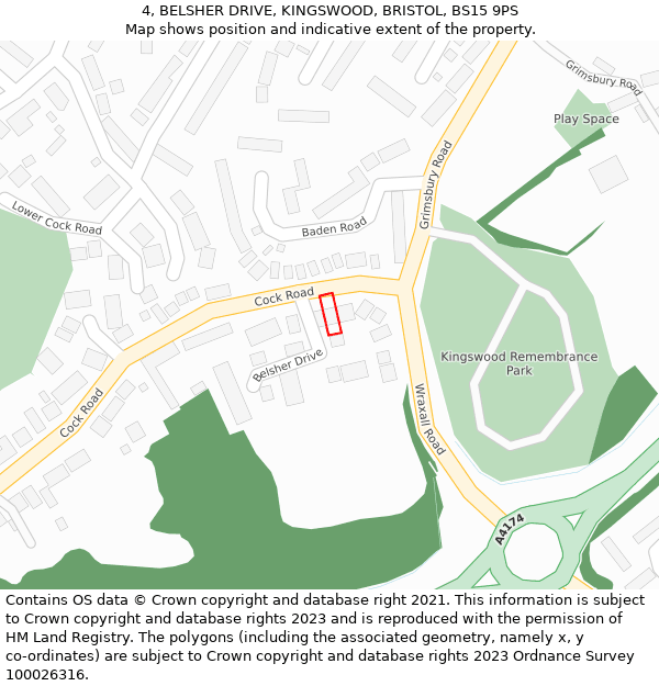 4, BELSHER DRIVE, KINGSWOOD, BRISTOL, BS15 9PS: Location map and indicative extent of plot