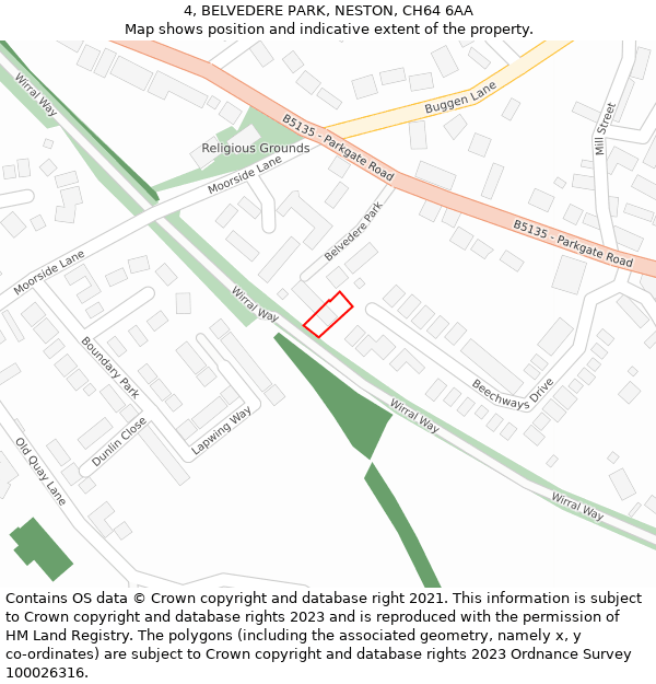 4, BELVEDERE PARK, NESTON, CH64 6AA: Location map and indicative extent of plot