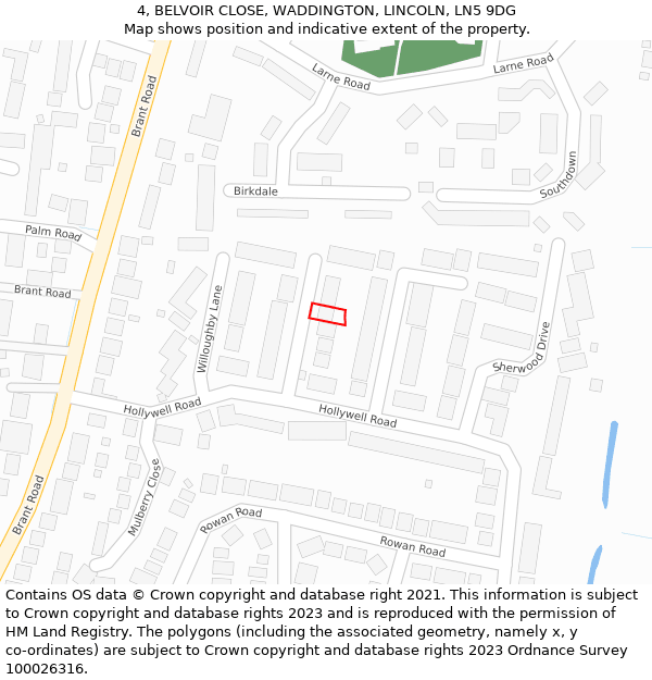 4, BELVOIR CLOSE, WADDINGTON, LINCOLN, LN5 9DG: Location map and indicative extent of plot