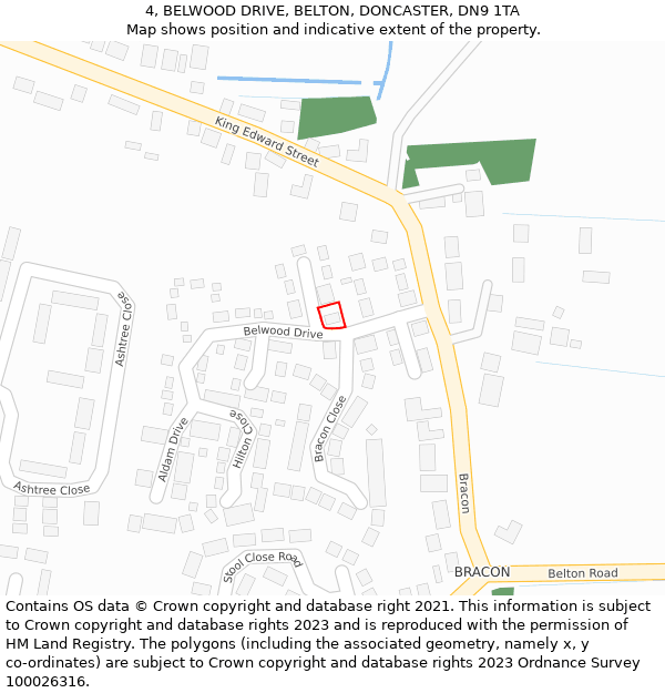 4, BELWOOD DRIVE, BELTON, DONCASTER, DN9 1TA: Location map and indicative extent of plot