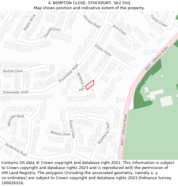 4, BEMPTON CLOSE, STOCKPORT, SK2 5XQ: Location map and indicative extent of plot
