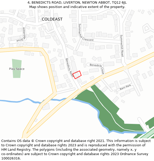 4, BENEDICTS ROAD, LIVERTON, NEWTON ABBOT, TQ12 6JL: Location map and indicative extent of plot