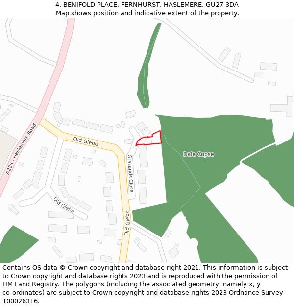 4, BENIFOLD PLACE, FERNHURST, HASLEMERE, GU27 3DA: Location map and indicative extent of plot