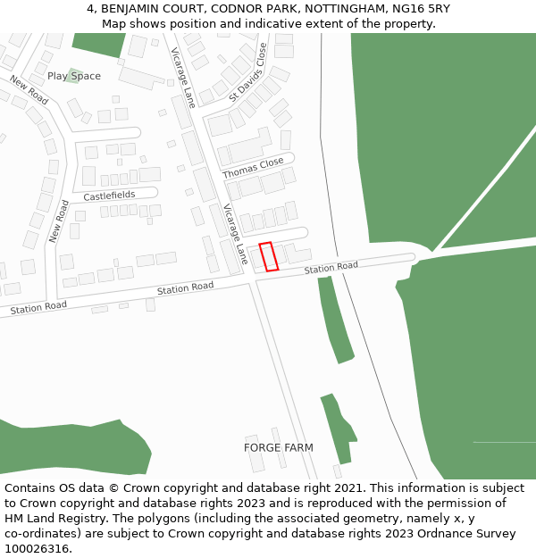 4, BENJAMIN COURT, CODNOR PARK, NOTTINGHAM, NG16 5RY: Location map and indicative extent of plot